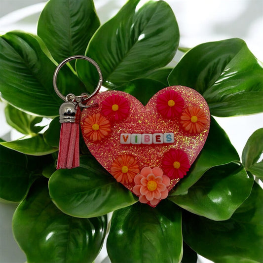 Vibes Pink Heart Keychain