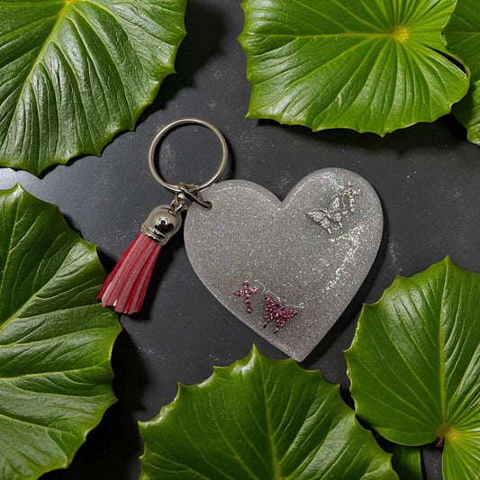 Pink and Silver Heart Keychain
