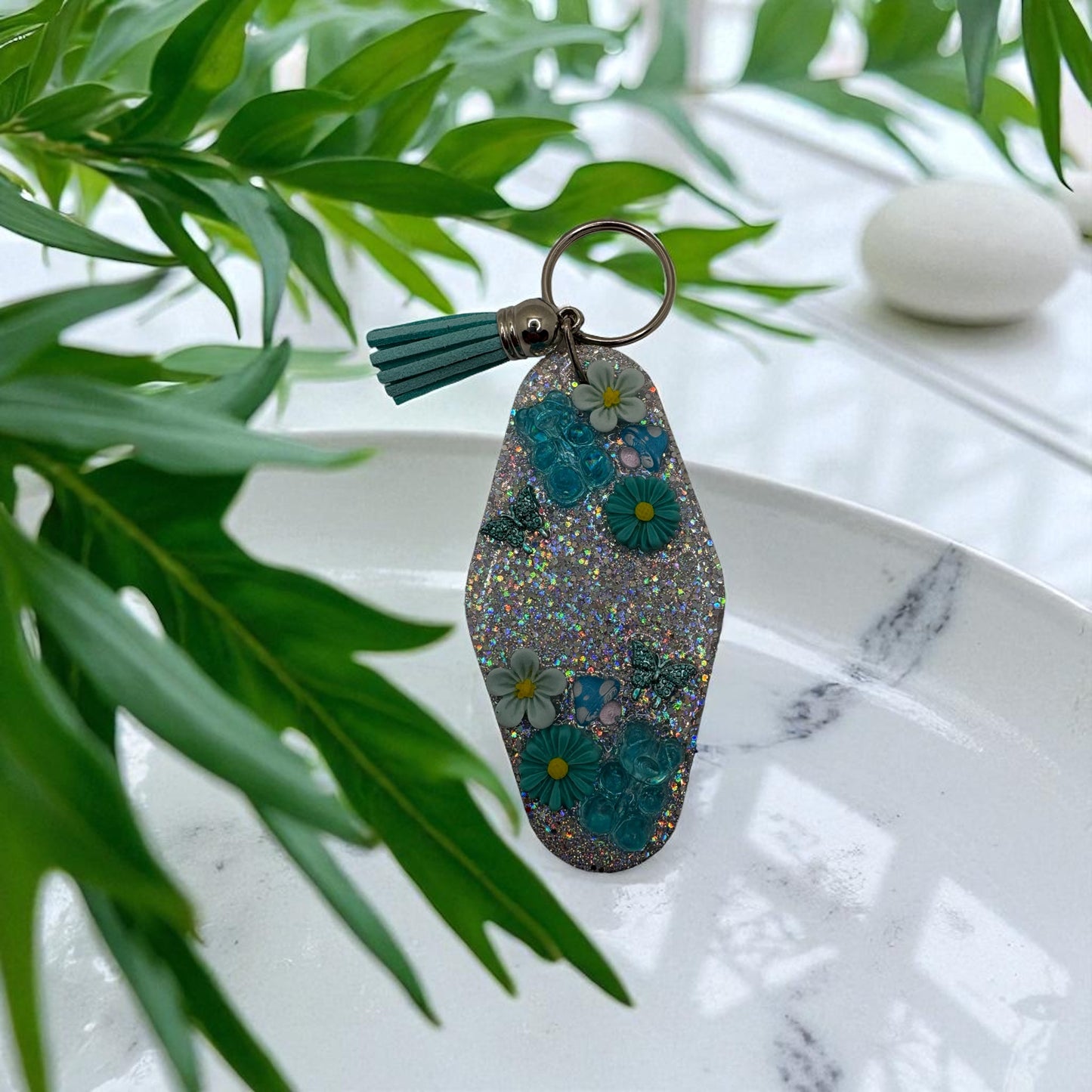 Blue charm keychain
