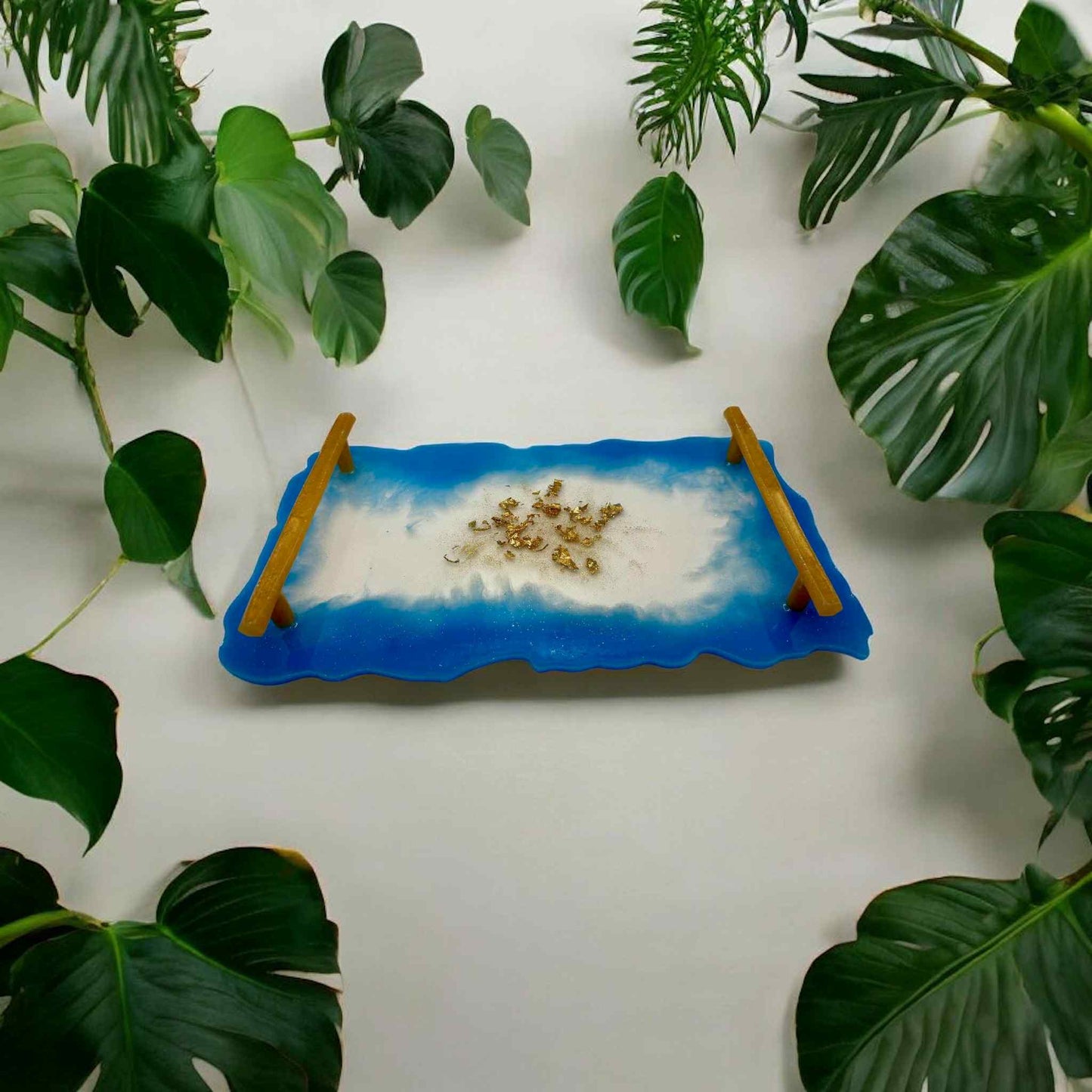 Blue Gold Tray with Handles