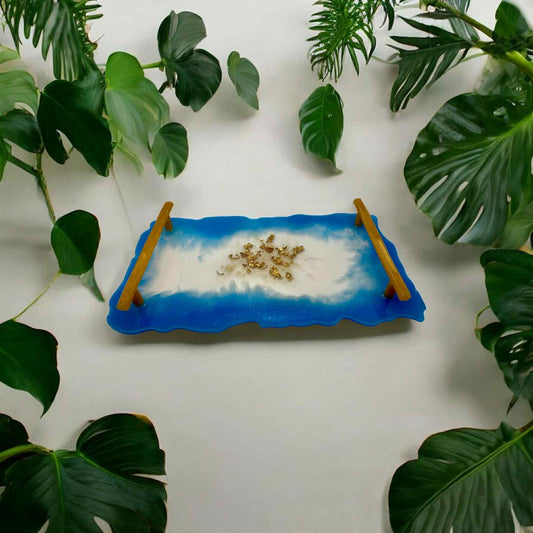 Blue Gold Tray with Handles